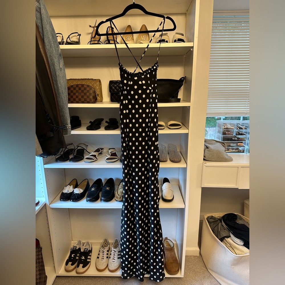 Elegant Black and White Polka Dot Maxi Dress